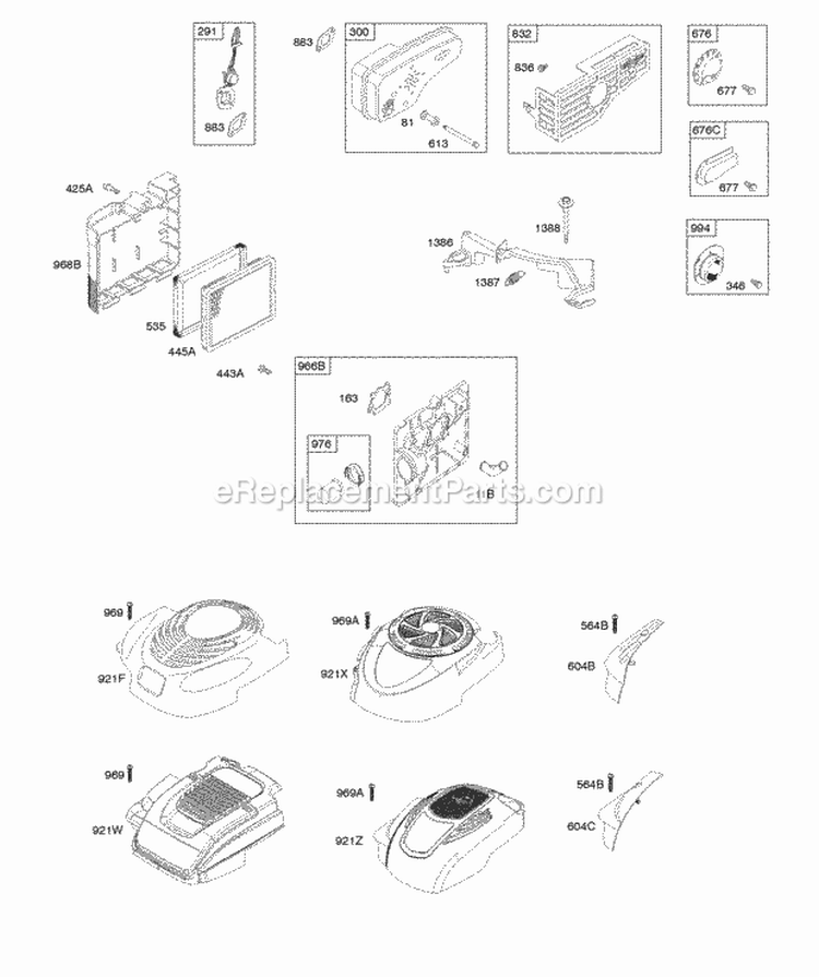 Air Cleaner Blower Housing-Shrouds Exhaust System Diagram and Parts List for 128L02-0121-F2  Briggs and Stratton Engine
